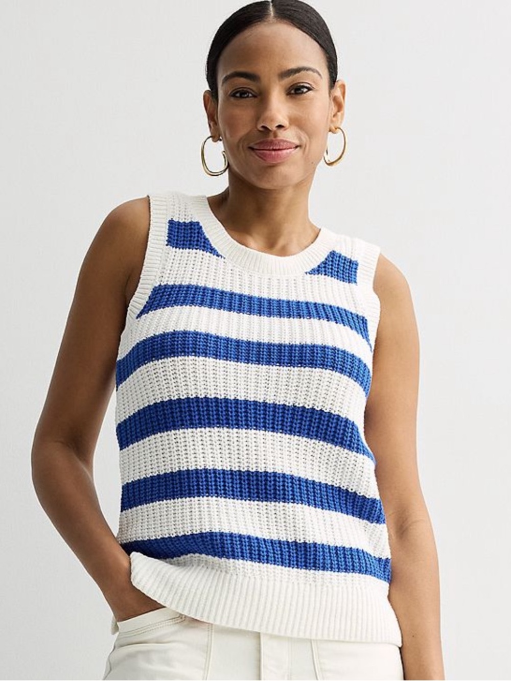 Sonoma Blue and White Striped Sleeveless Beachy Sweater NWT